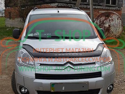 Мухобойка, дефлектор капота Citroen Berlingo 2008- Длинная (Vip Tuning)