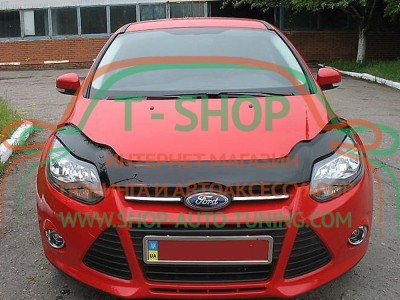 Мухобойка, дефлектор капота Ford Focus 11-15 Длинная (Vip Tuning)
