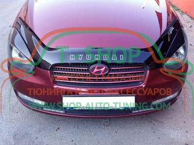 Мухобойка, дефлектор капота Hyundai Accent 2006-2010 (Vip Tuning)