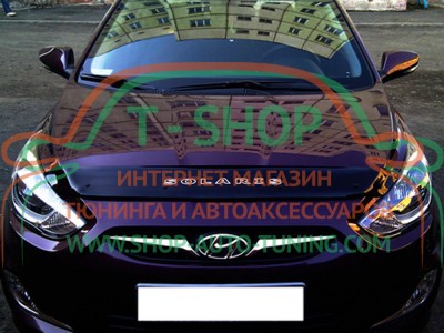 Мухобойка, дефлектор капота Hyundai Accent 2010-2015 Короткая (Vip Tuning)