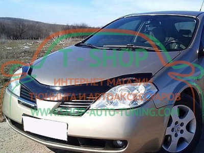 Мухобойка, дефлектор капота Nissan Primera P12 2001-2008 (Vip Tuning)