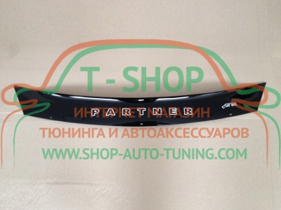 Мухобойка, дефлектор капота Peugeot Partner 2008- Короткая (Vip Tuning)