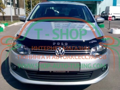 Мухобойка, дефлектор капота Volkswagen Polo 2009-2017, Polo Sedan 2010- (Vip Tuning)