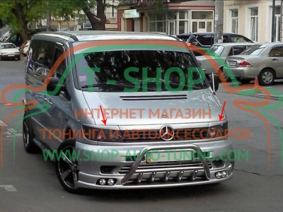 Реснички на фары Mercedes Vito 1996-2003 Прямые (стеклопластик, под покраску)