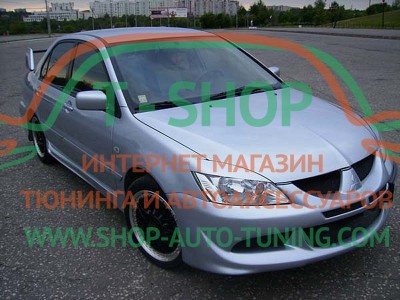 Реснички на фары Mitsubishi Lancer 9 Широкие (стеклопластик, под покраску)