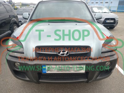 Реснички на фары Hyundai Tucson 04-14 Верхние (стеклопластик, под покраску)