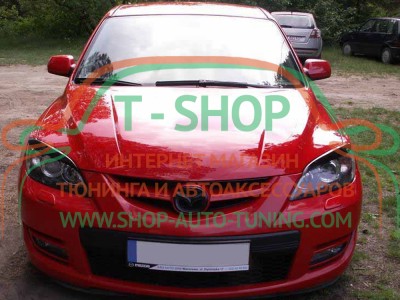 Реснички на фары Mazda 3 04-09 Хэтчбек (стеклопластик, под покраску)